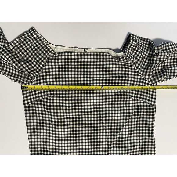 WHITE HOUSE BLACK MARKET OFF THE SHOULDER BLACK & WHITE TOP GINGHAM CHECK L - Picture 4 of 7